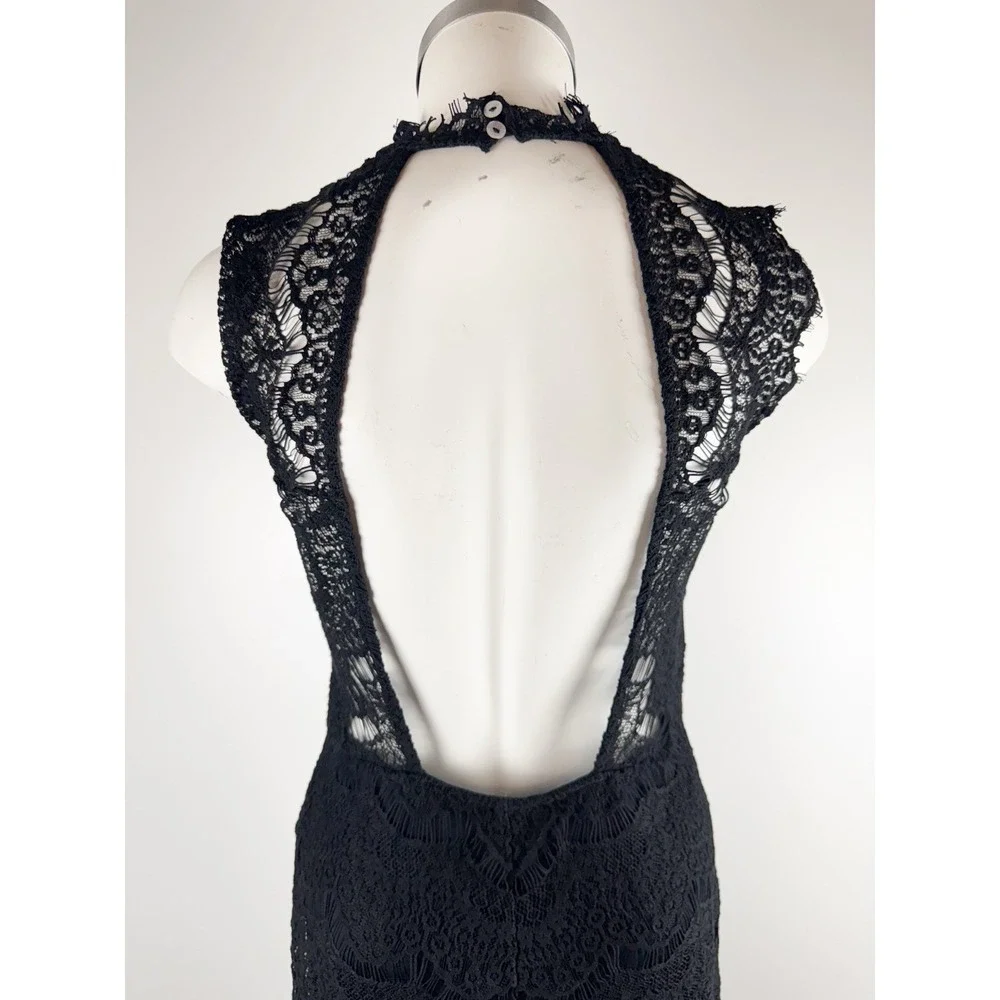Free People Daydream Lace Slip Dress Black Open Back Sz S Cocktail Romantic Goth - Picture 3 of 5
